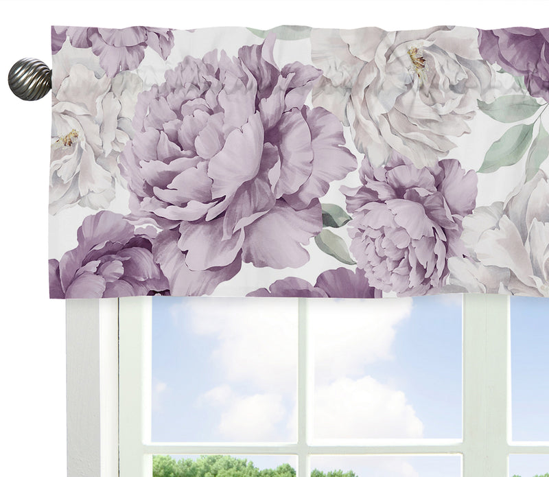 Peony Floral Garden Lavender Purple and Ivory Collection Window Valance