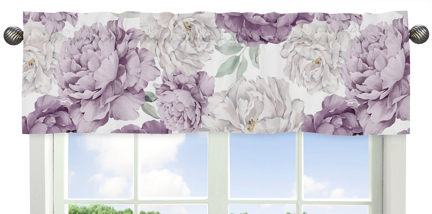 Peony Floral Garden Lavender Purple and Ivory Collection Window Valance
