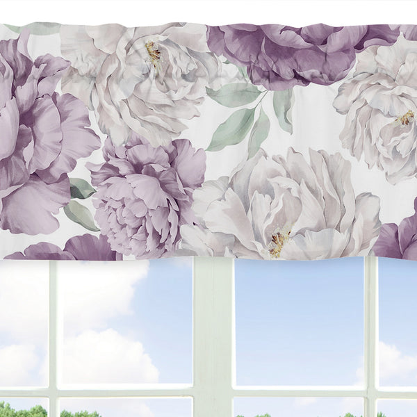 Peony Floral Garden Lavender Purple and Ivory Collection Window Valance