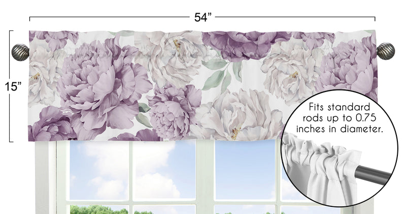 Peony Floral Garden Lavender Purple and Ivory Collection Window Valance