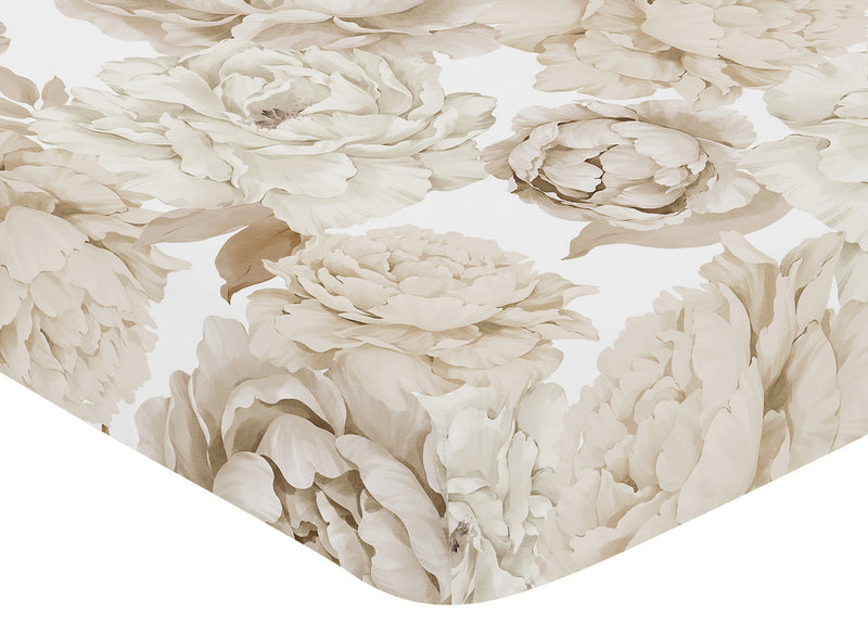 Peony Floral Garden Taupe and Ivory Collection Crib Sheet