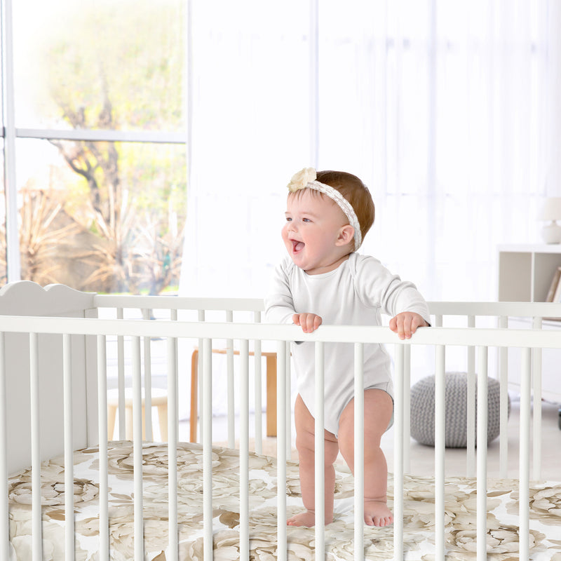 Peony Floral Garden Taupe and Ivory Collection Crib Sheet