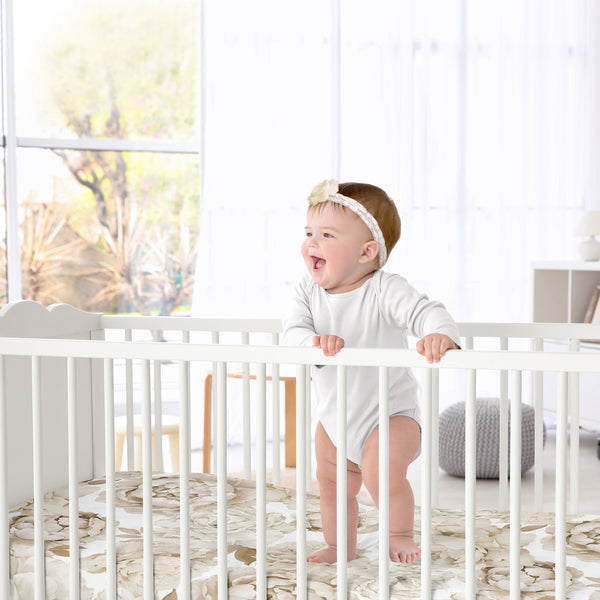 Peony Floral Garden Taupe and Ivory Collection Crib Sheet alternate view