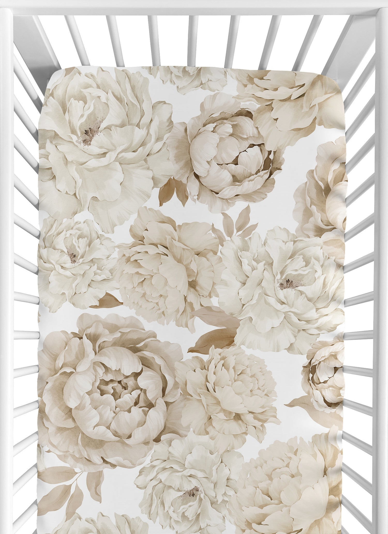 Peony Floral Garden Taupe and Ivory Collection Crib Sheet