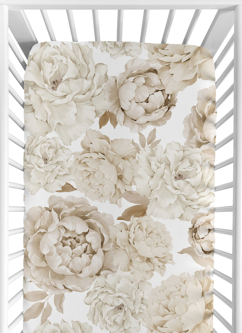 Peony Floral Garden Taupe and Ivory Collection Crib Sheet