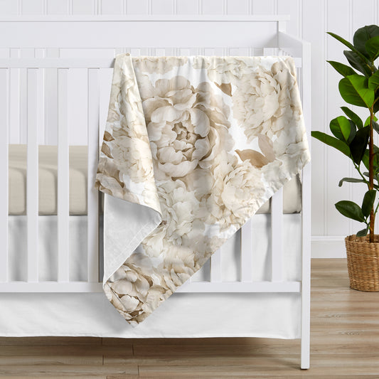 Peony Floral Garden Taupe and Ivory Collection Baby Blanket