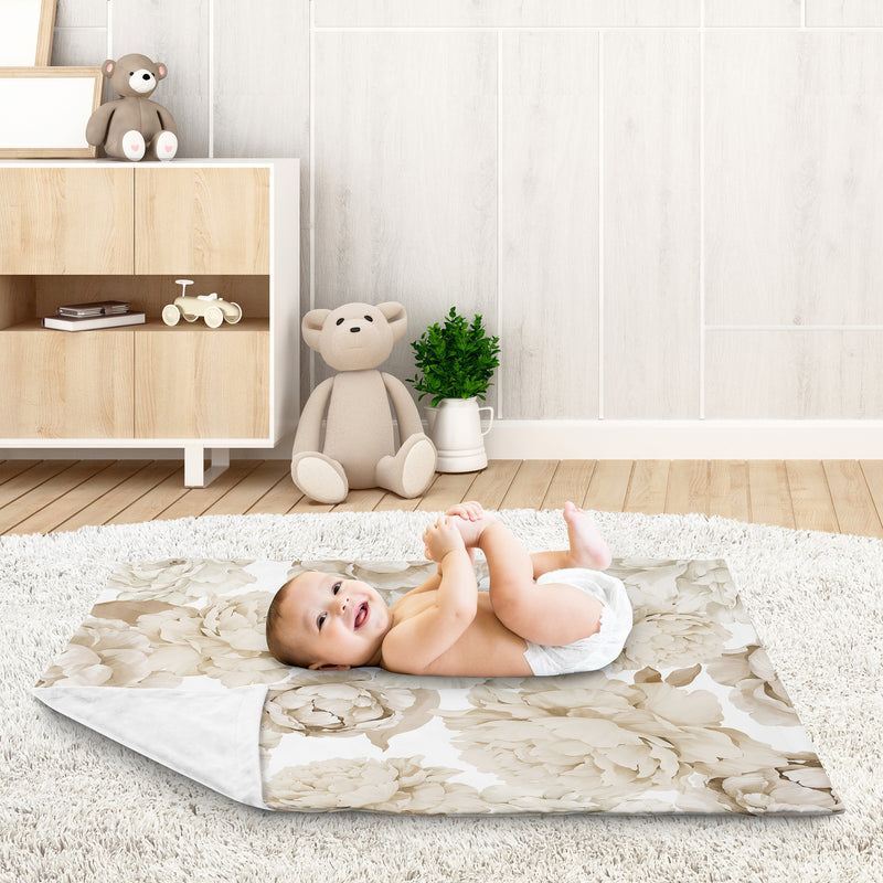 Peony Floral Garden Taupe and Ivory Collection Baby Blanket