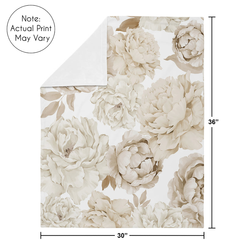 Peony Floral Garden Taupe and Ivory Collection Baby Blanket