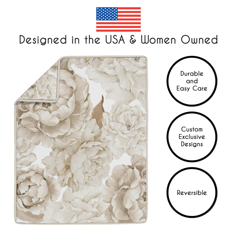 Peony Floral Garden Taupe and Ivory Collection 4 Piece Crib Bedding