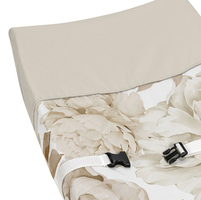 Peony Floral Garden Taupe and Ivory Collection Changing Pad Cover