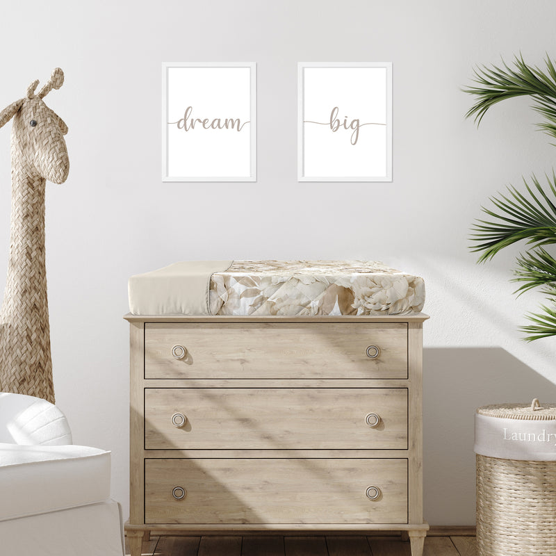 Peony Floral Garden Taupe and Ivory Collection Changing Pad Cover