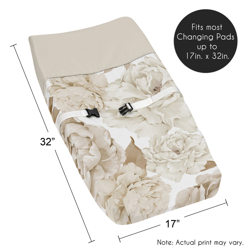 Peony Floral Garden Taupe and Ivory Collection Changing Pad Cover