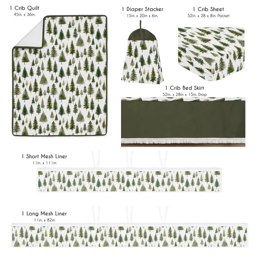 Woodland Pine Tree Collection Sweet Jojo Designs 6 Piece Crib Bedding + BreathableBaby Breathable Mesh Liner - Pinetree Print