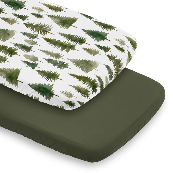 Woodland Pine Tree Collection 2 Pack Baby Bassinet Fitted Sheets