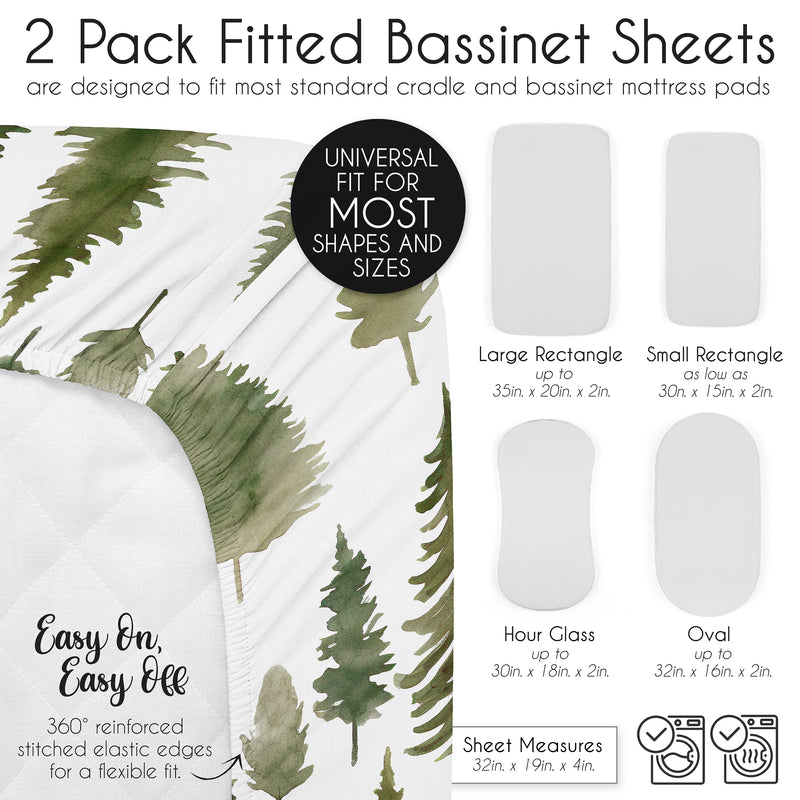 Woodland Pine Tree Collection 2 Pack Baby Bassinet Fitted Sheets