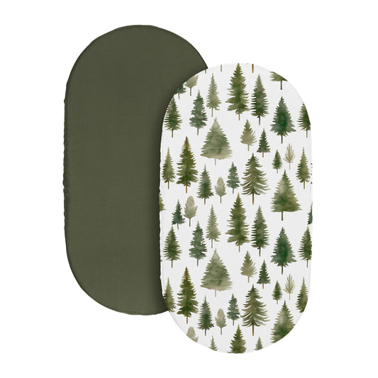 Woodland Pine Tree Collection 2 Pack Baby Bassinet Fitted Sheets