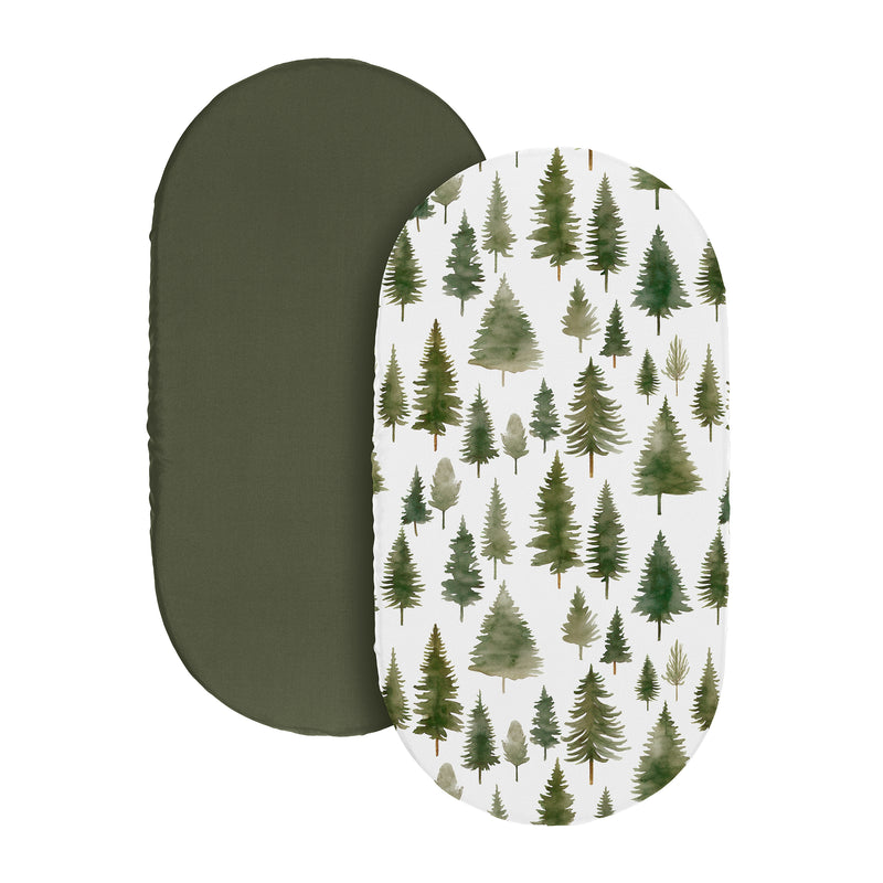 Woodland Pine Tree Collection 2 Pack Baby Bassinet Fitted Sheets