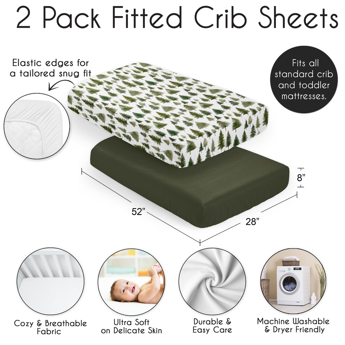 Woodland Pine Tree Collection 2 Pack Crib Sheets