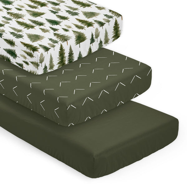 Woodland Pine Tree Collection 3 Pack Crib Sheets