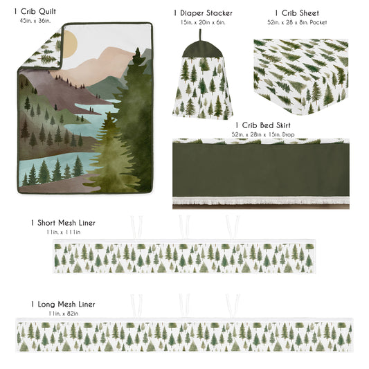 Woodland Pine Tree Collection Sweet Jojo Designs 6 Piece Crib Bedding + BreathableBaby Breathable Mesh Liner