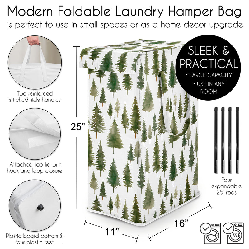 Woodland Pine Tree Collection Laundry Hamper with Handles