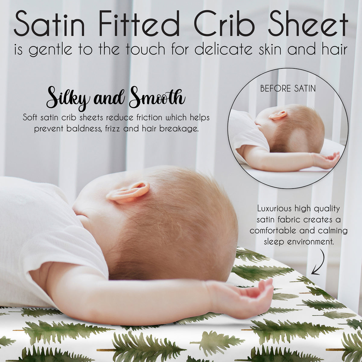 Woodland Pine Tree Collection Satin Fitted Crib Sheet