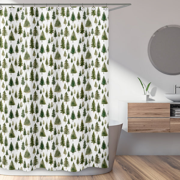 Woodland Pine Tree Collection Shower Curtain alternate view