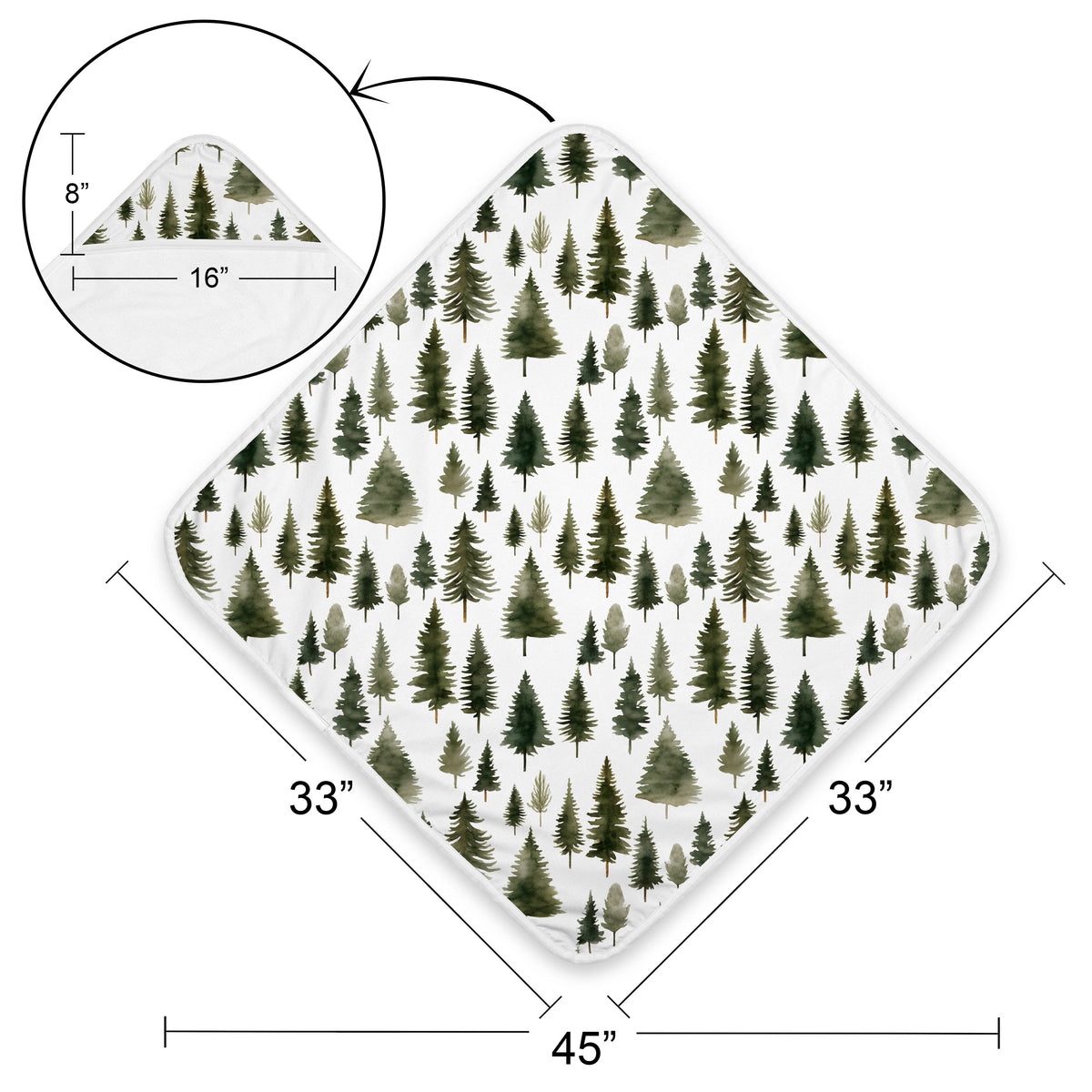 Woodland Pine Tree Collection Hooded Baby Towels - Toddler Bath Towel