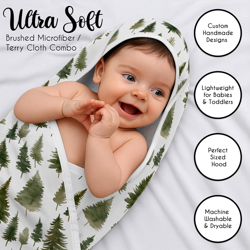 Woodland Pine Tree Collection Hooded Baby Towels - Toddler Bath Towel