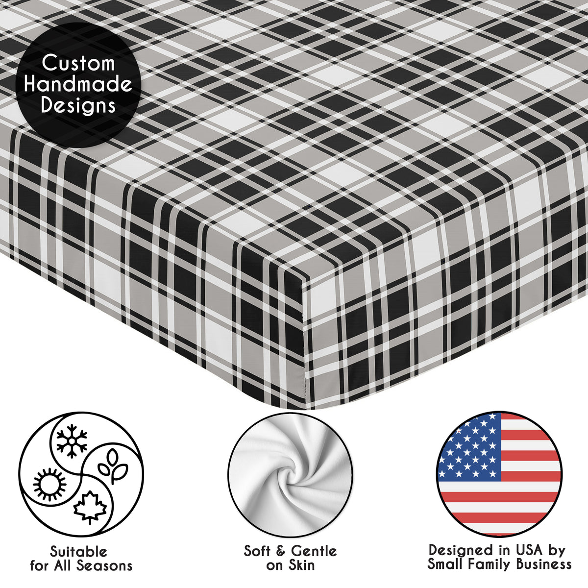 Gingham Black Plaid Collection Crib Sheet