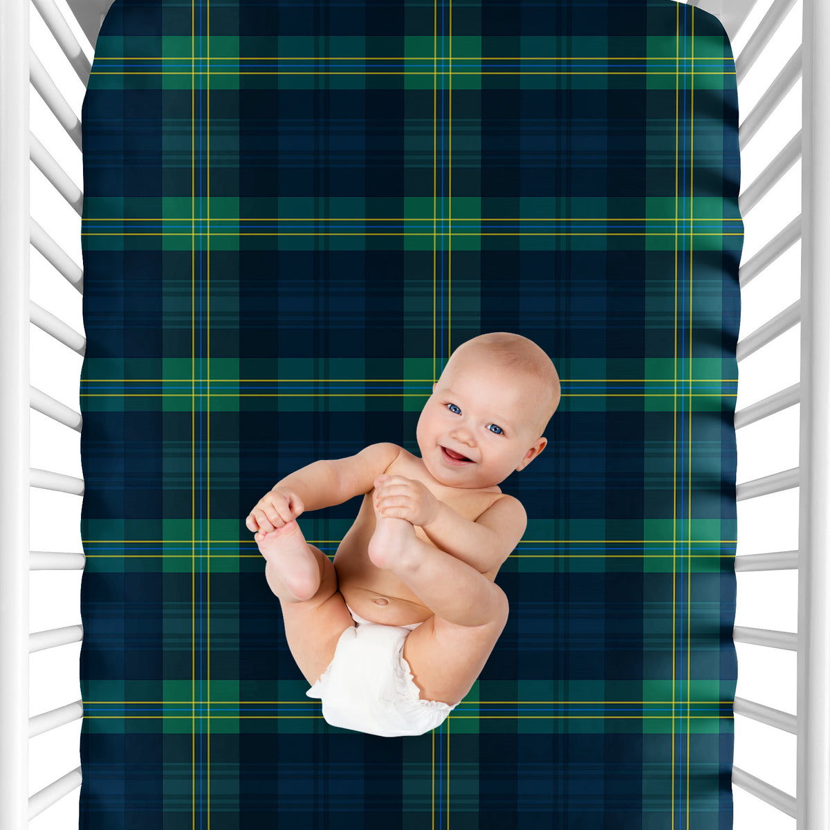 Gingham Green Plaid Collection Crib Sheet