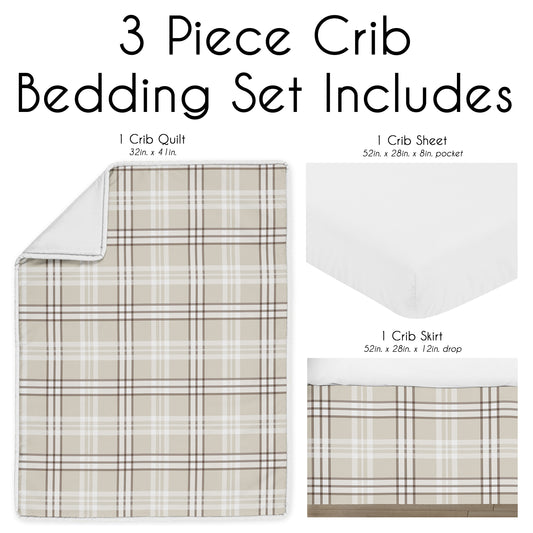 Gingham Taupe Plaid Collection 3 Piece Crib Bedding