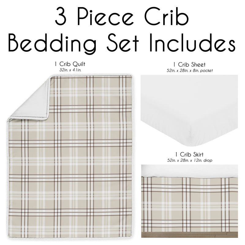 Gingham Taupe Plaid Collection 3 Piece Crib Bedding