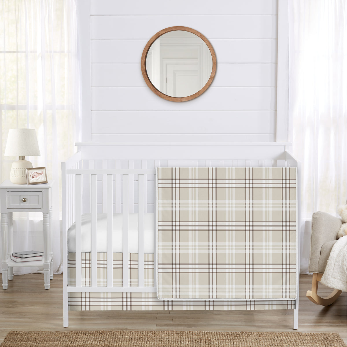 Gingham Taupe Plaid Collection 3 Piece Crib Bedding