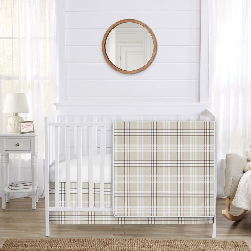 Gingham Taupe Plaid Collection 3 Piece Crib Bedding