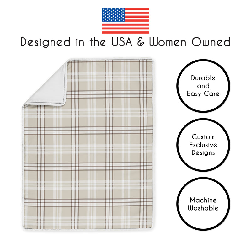 Gingham Taupe Plaid Collection 3 Piece Crib Bedding