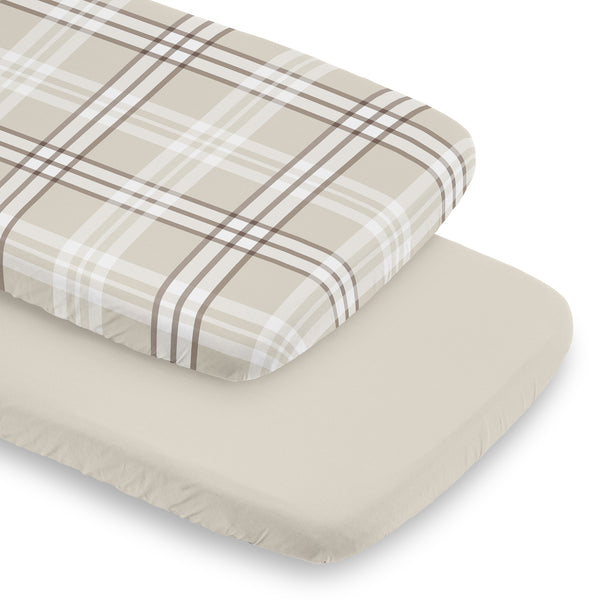 Gingham Taupe Plaid Collection 2 Pack Baby Bassinet Fitted Sheets