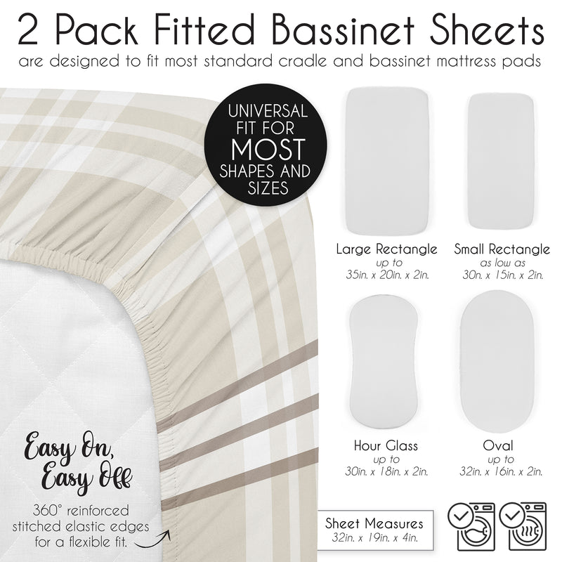 Gingham Taupe Plaid Collection 2 Pack Baby Bassinet Fitted Sheets