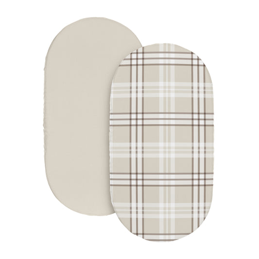 Gingham Taupe Plaid Collection 2 Pack Baby Bassinet Fitted Sheets