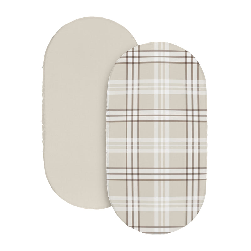 Gingham Taupe Plaid Collection 2 Pack Baby Bassinet Fitted Sheets