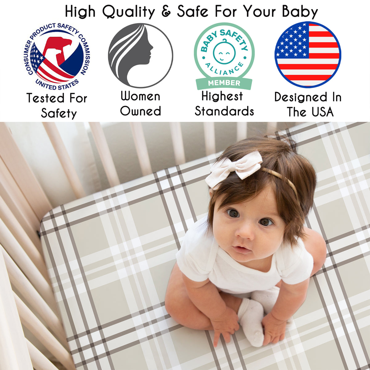 Gingham Taupe Plaid Collection Crib Sheet