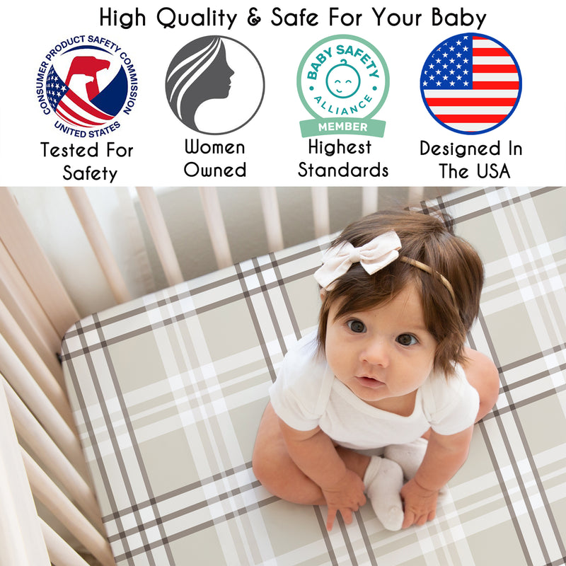 Gingham Taupe Plaid Collection Crib Sheet
