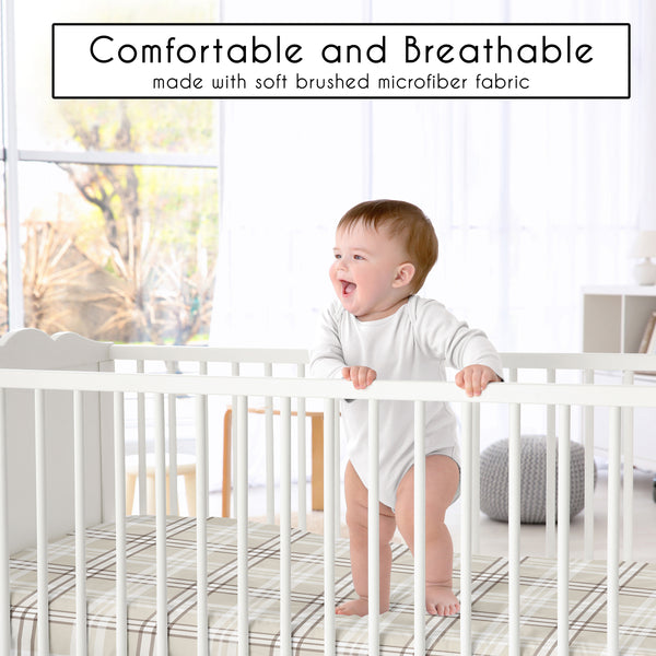 Gingham Taupe Plaid Collection Crib Sheet alternate view