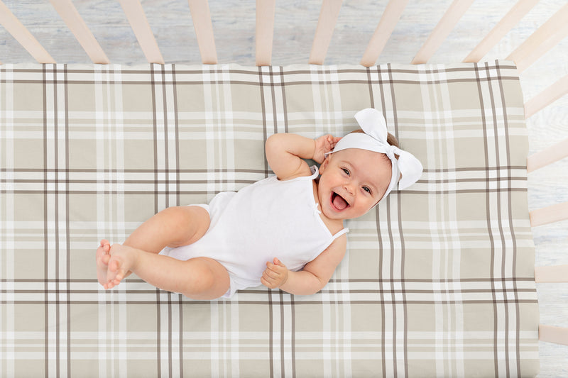 Gingham Taupe Plaid Collection Crib Sheet