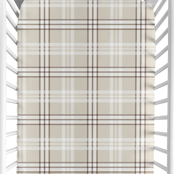 Gingham Taupe Plaid Collection Crib Sheet