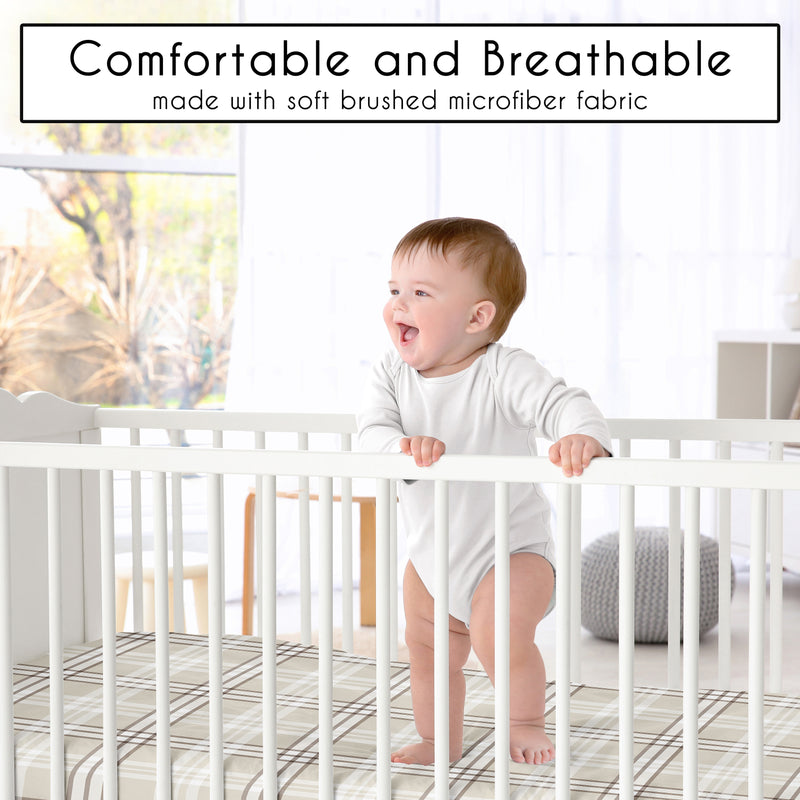 Gingham Taupe Plaid Collection Mini Crib Sheet