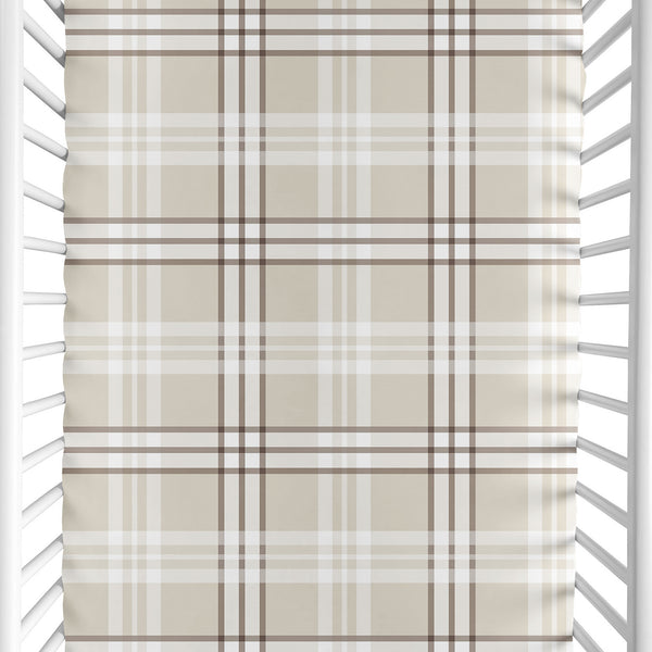 Gingham Taupe Plaid Collection Mini Crib Sheet