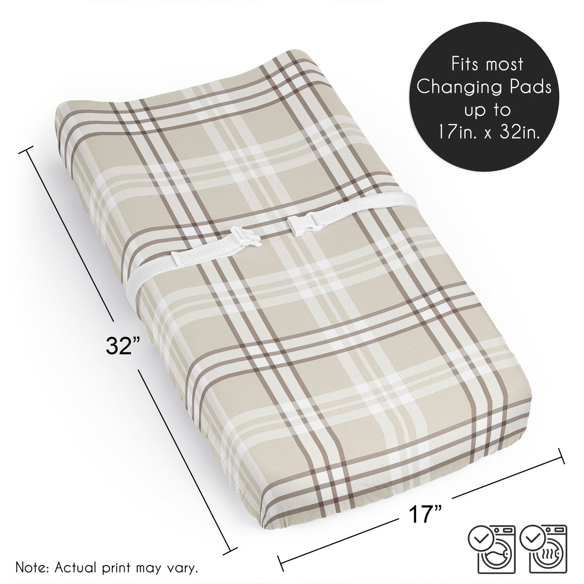 Gingham Taupe Plaid Collection Changing Pad Cover Sheet