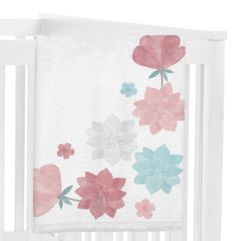 Pop Floral Pink and Blue Collection Monthly Milestone Baby Blanket