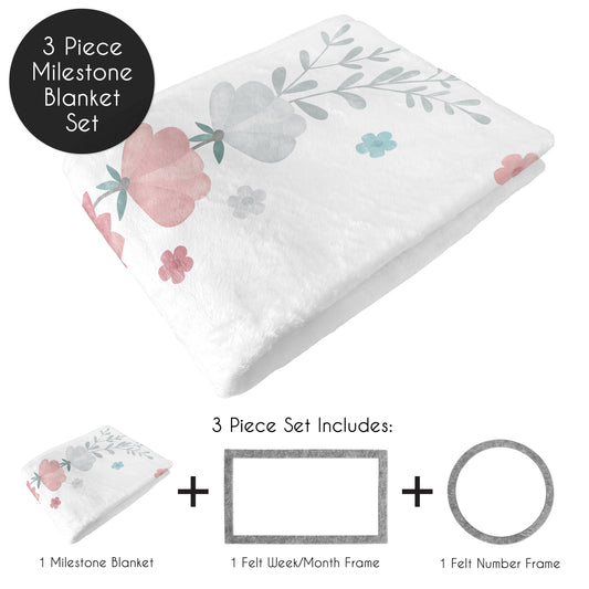 Pop Floral Pink and Blue Collection Monthly Milestone Baby Blanket